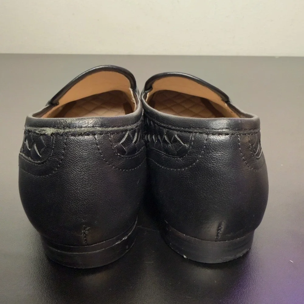 J. McLaughin Woven Leather Gold Horsebit Loafers Womens 6.5 Black Slip On Shoes